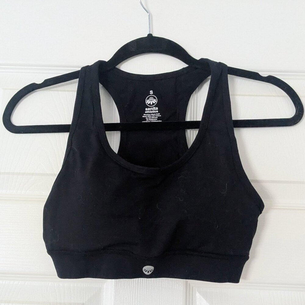 Senita Athletic Sports Bra, with Pocket, Black, Size Small